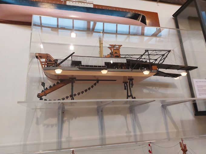 Model ship displayed in a glass case inside the Maritime Museum of Tasmania