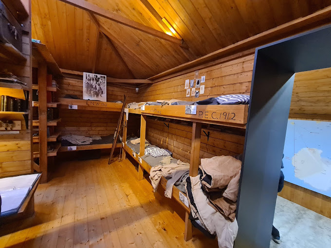 Replica timber bunk room inside Mawson's Huts Replica Museum, styled after the original Antarctic expedition hut